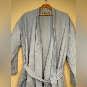Chakir Turkish Linens Waffle Weave Robe Large Blue Spa Bathrobe Cotton Blend